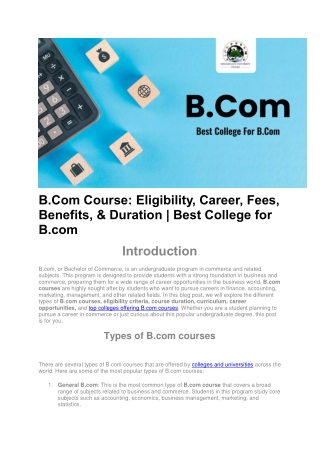 B.com Course | Best B.com College In Indore
