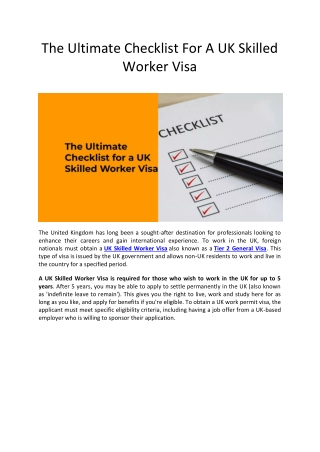 The Ultimate Checklist For A UK Skilled Worker Visa