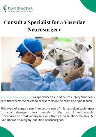 Consult a Specialist for a Vascular Neurosurgery