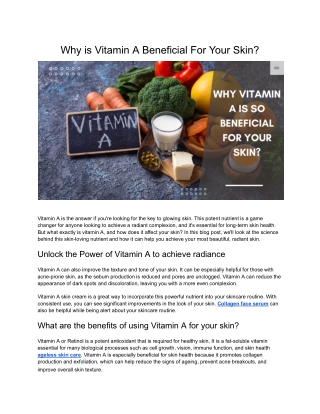 Why is Vitamin A Beneficial For Your Skin