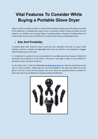 Vital Features To Consider While Buying a Portable Glove Dryer