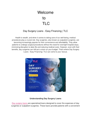 Day Surgery Loans - Easy Financing | TLC