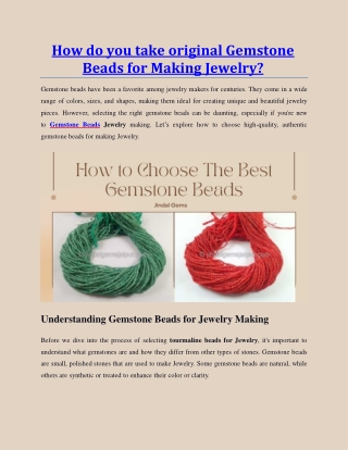 How Do You Take Original Gemstone Beads for Making Jewelry?