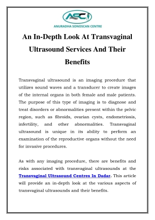 Transvaginal Ultrasound Centres In Dadar Call-9167969669