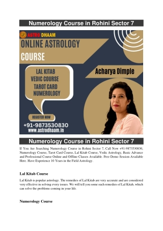 Numerology Course in Rohini Sector 7  91-9873530830