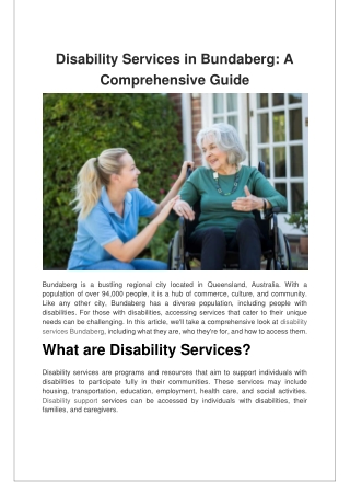 Disability Services in Bundaberg A Comprehensive Guide