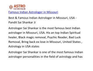 Famous Indian Astrologer in Missouri