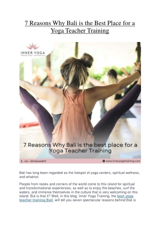 7 Reasons Why Bali is the Best Place for a Yoga Teacher Training