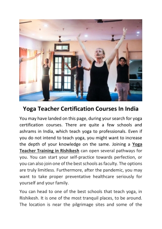Yoga Teacher Certification Courses In India