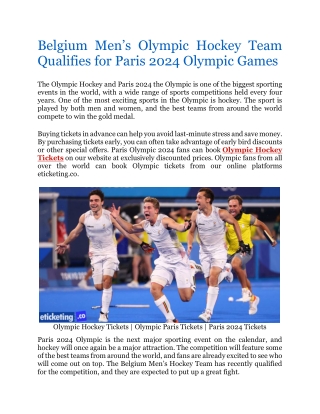 Belgium Men’s Olympic Hockey Team Qualifies for Paris 2024 Olympic Games