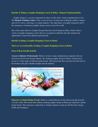 Benefits of Taking a Graphic Designing Course in Dubai - Elegant Training Institute_organized