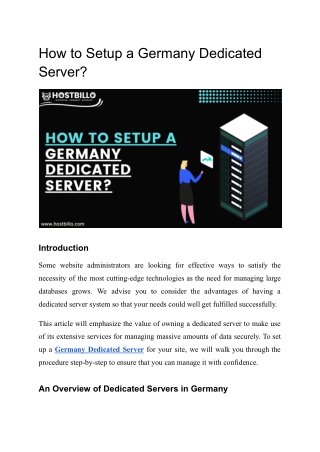 How to Setup a Germany Dedicated Server?