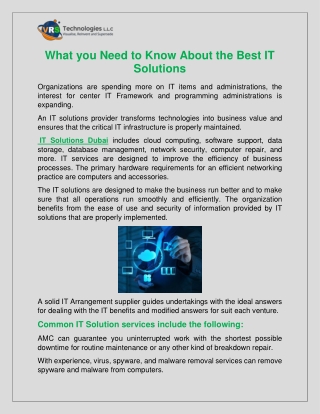 What you Need to Know About the Best IT Solutions?