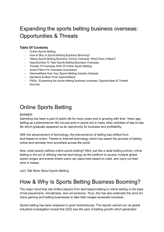 Expanding the sports betting business overseas: Opportunities & Threats | GammaS