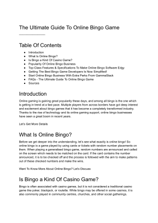 The Ultimate Guide to Online Bingo Game | GammaStack