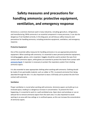 Safety measures and precautions for handling ammonia_ protective equipment, ventilation, and emergency response (1)