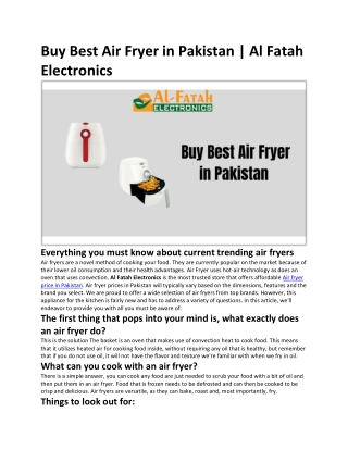 Buy Best Air Fryer in Pakistan - Al Fatah Electronics