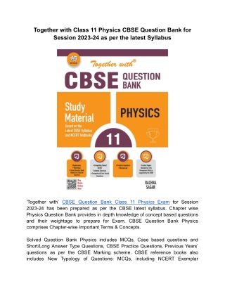 Together with Class 11 Physics CBSE Question Bank for Session 2023-24 as per the latest Syllabus (1)