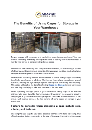 The Benefits of Using Cages for Storage in Your Warehouse