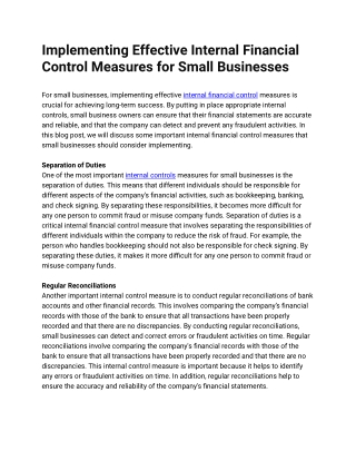 Implementing Effective Internal Financial Control Measures for Small Businesses