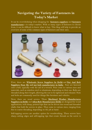 Navigating the Variety of Fasteners in Todays Market