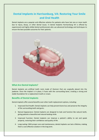 Dental Implants in Harrisonburg, VA: Restoring Your Smile and Oral Health