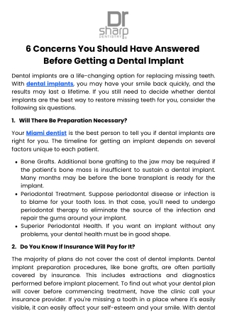 6 Concerns You Should Have Answered Before Getting a Dental Implant