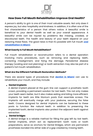 How Does Full Mouth Rehabilitation Improve Oral Health