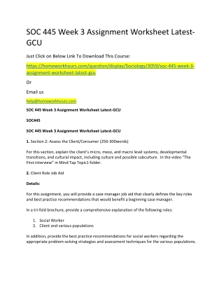 SOC 445 Week 3 Assignment Worksheet Latest-GCU