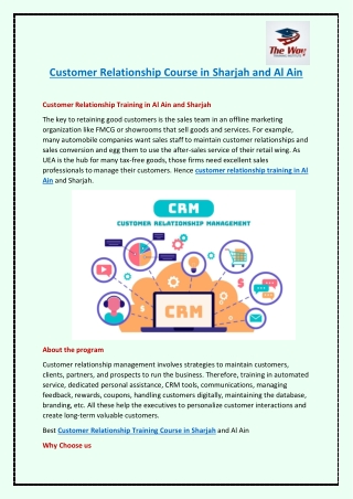 Customer Relationship Course in Sharjah and Al Ain