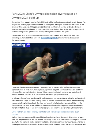 Paris 2024 China's Olympic champion diver focuses on Olympic 2024 build-up