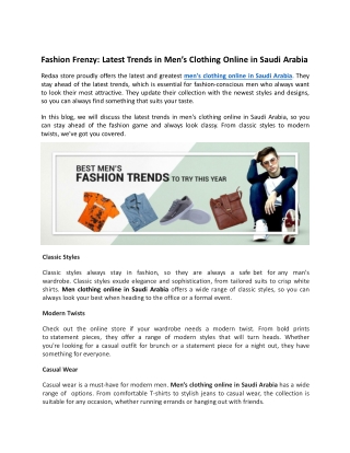 Fashion Frenzy Latest Trends in Men’s Clothing Online in Saudi Arabia