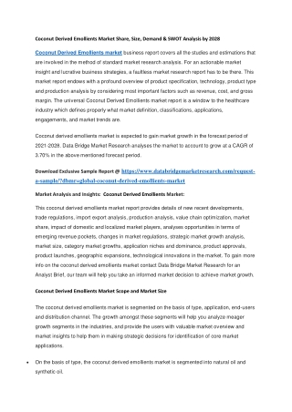 Coconut Derived Emollients Market Share, Size, Demand & SWOT Analysis by 2028