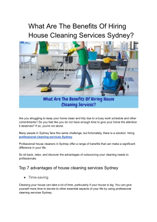 What Are The Benefits Of Hiring House Cleaning Services Sydney