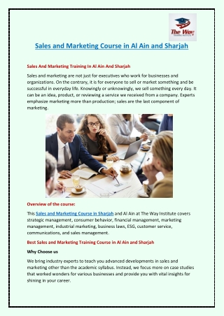 Sales and Marketing Course in Al Ain and Sharjah