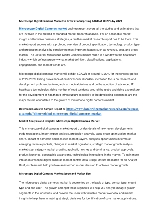Microscope Digital Cameras Market to Grow at a Surprising CAGR of 10.20 by 2029