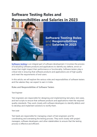 Software Testing Roles and Responsibilities and Salaries in 2023