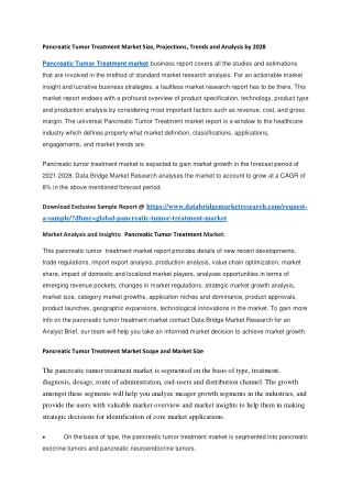 Pancreatic Tumor Treatment Market Size, Projections, Trends and Analysis by 2028