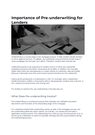 Importance of Pre-underwriting for Lenders