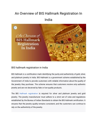 An Overview of BIS Hallmark Registration In India
