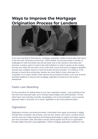 Ways to Improve the Mortgage Origination Process for Lenders