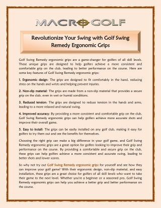 Revolutionize Your Swing with Golf Swing Remedy Ergonomic Grips