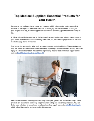 Top Medical Supplies: Essential Products for Your Health