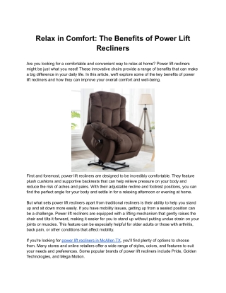 Relax in Comfort: The Benefits of Power Lift Recliners