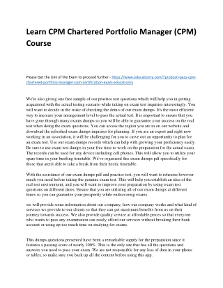 Learn CPM Chartered Portfolio Manager (CPM) Practice Course