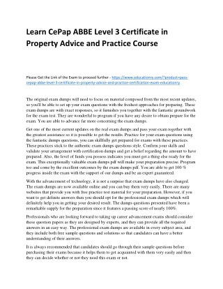 Learn CePap ABBE Level 3 Certificate in Property Advice and Practice Practice Co