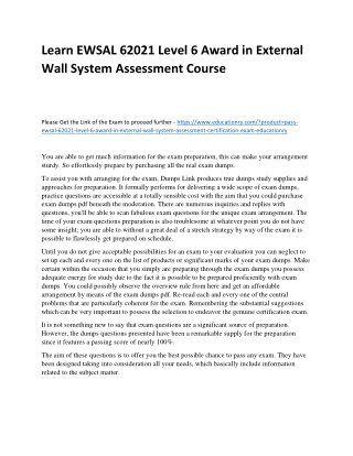 Learn EWSAL 62021 Level 6 Award in External Wall System Assessment Practice Cour