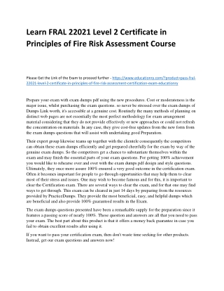 Learn FRAL 22021 Level 2 Certificate in Principles of Fire Risk Assessment Pract