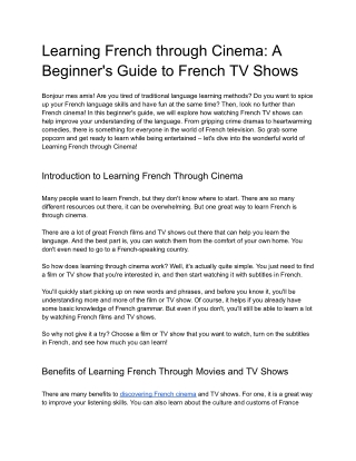 Learning French through Cinema: A Beginner's Guide to French TV Shows