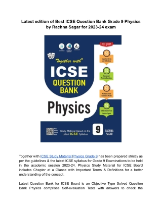 Together with ICSE Class 9 Physics Question Bank for Session 2023-24 based on